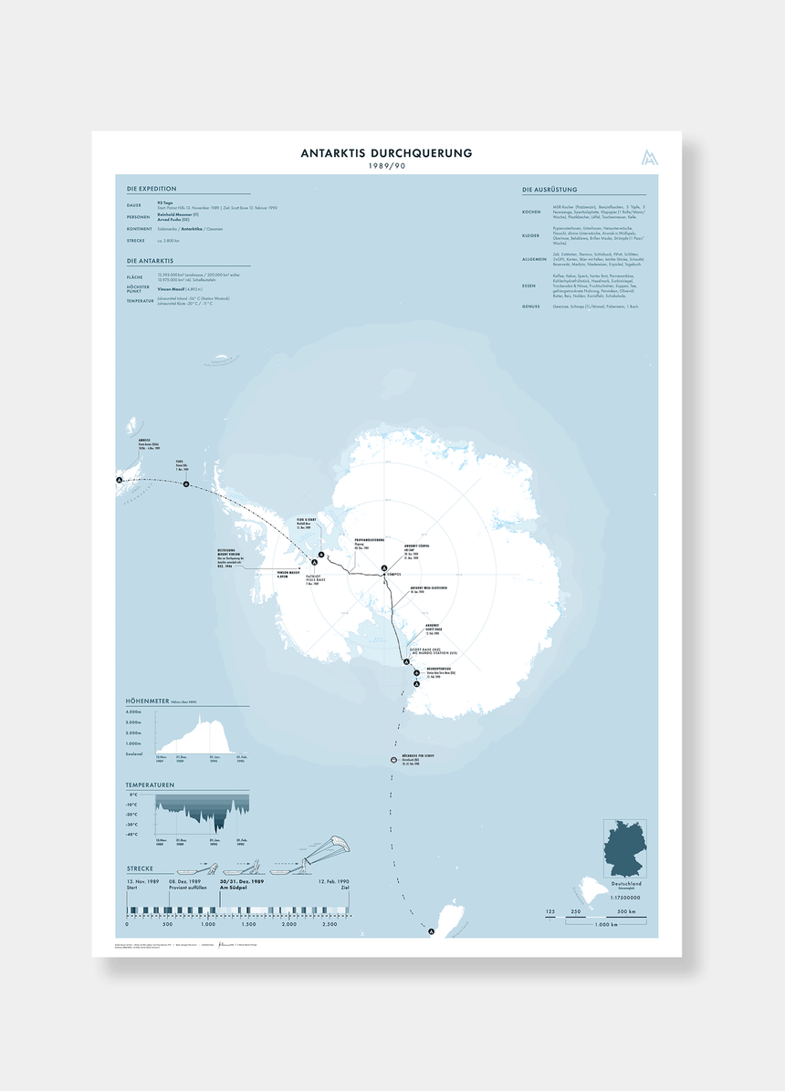 Infografik - Antarktis Durchquerung - Reinhold Messner e Arved Fuchs - 1989/1990